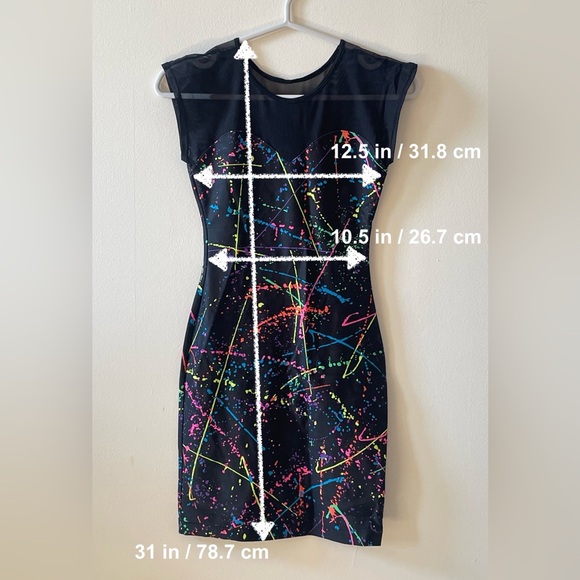 American Apparel Neon Paint Splatter Dress Mesh Y2K Bodycon XS - Picture 6 of 6